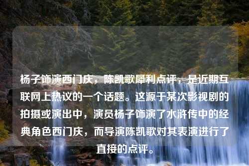 杨子饰演西门庆，陈凯歌犀利点评，是近期互联网上热议的一个话题。这源于某次影视剧的拍摄或演出中，演员杨子饰演了水浒传中的经典角色西门庆，而导演陈凯歌对其表演进行了直接的点评。